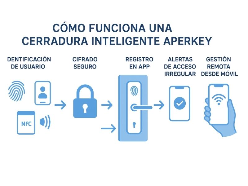Aperkey - Cómo funciona una cerradura inteligente Aperkey, infografía de los pasos.