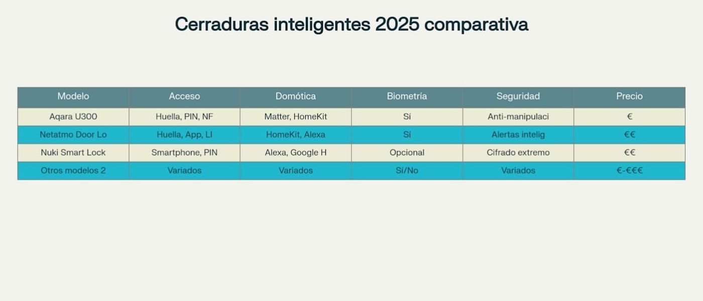 Aperkey - Cerraduras inteligentes 2025 comparativa, tabla comparativa.