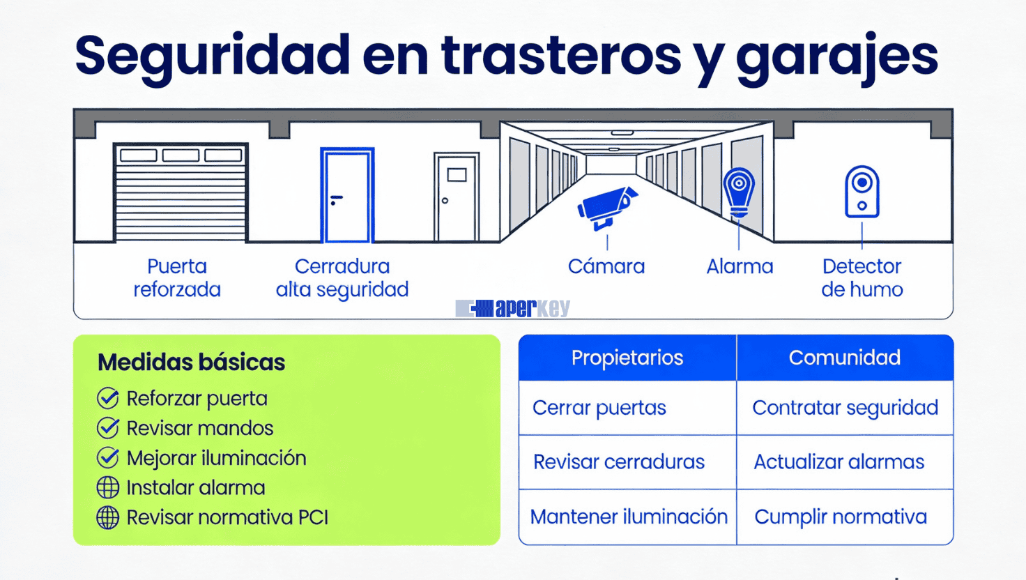 Aperkey cerrajeros infografía sobre la seguridad en trasteros y garajes