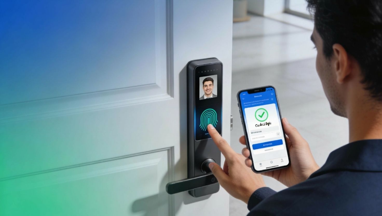 Las llaves del futuro, biometría y credenciales digitales - Aperkey cerrajeros. Persona accediendo a su vivienda con sistema biométrico.